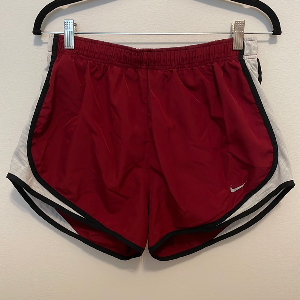 Red white and black Nike tempo shorts